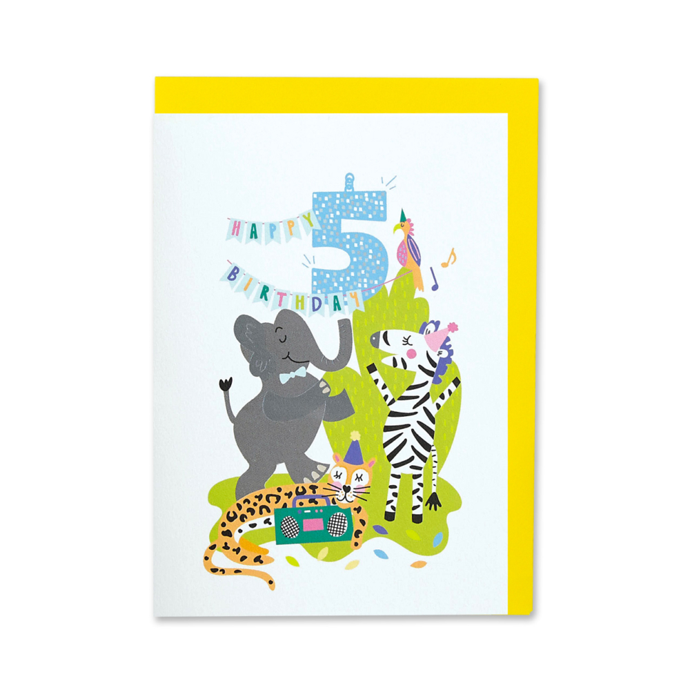 safari disco age 5 card by raspberry blossom