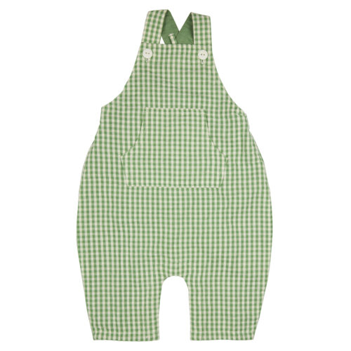 Baby dungarees seersucker check green by pigeon organics ss2024